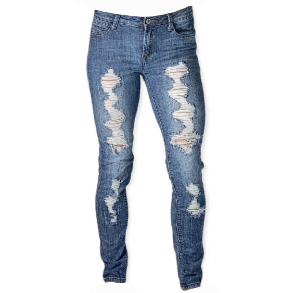I & M Premium Denim Medium Wash Mid-Rise Distressed Skinny Jean, EUC, sz26 (5)